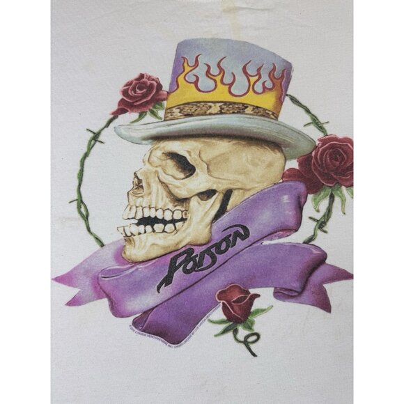 Rare Vintage Y2K Poison Rock Band Tee Skull Flame Rose White Shirt XL Tour Promo - Picture 3 of 14